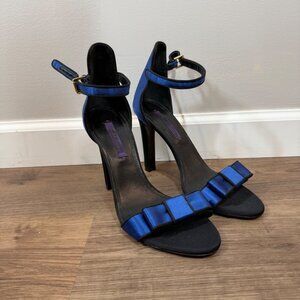 Ralph Lauren Purple‎ Label Blue Satin Ankle Strap Bow High Heels 39.5 Made Italy